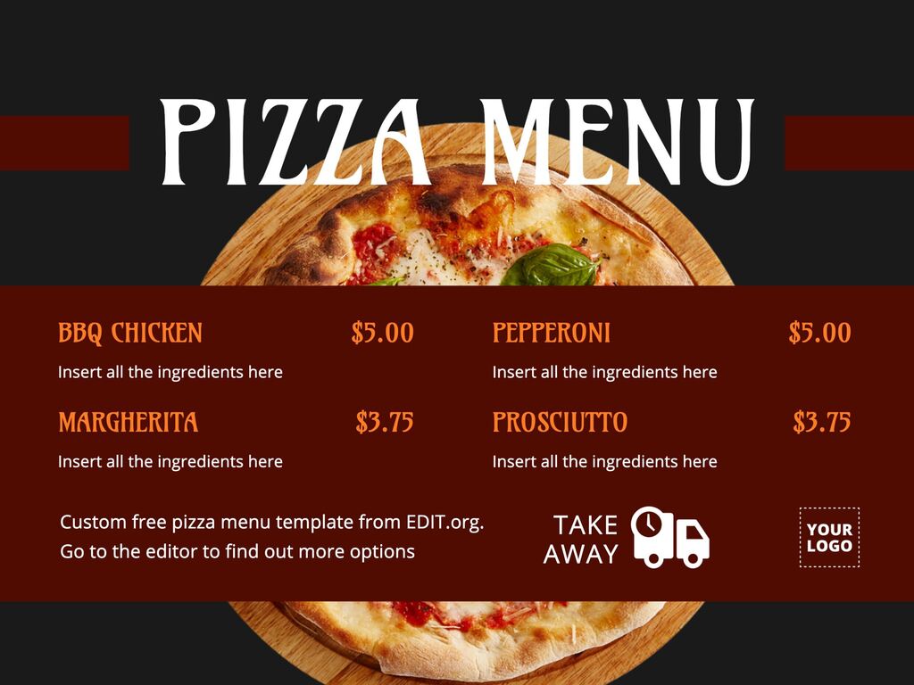 Example of Printable Pizza Menu Template