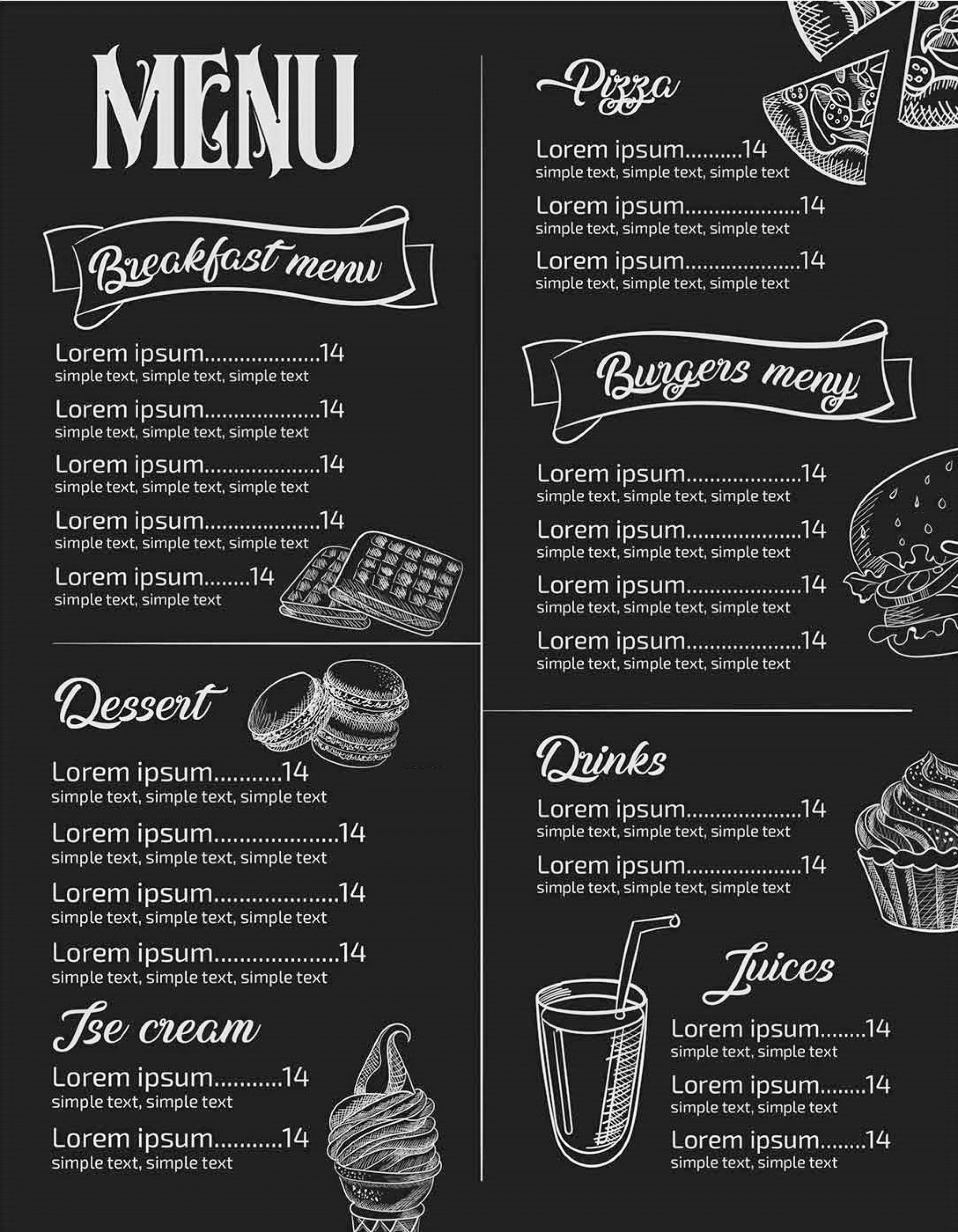Example of Printable Restaurant Menu Template