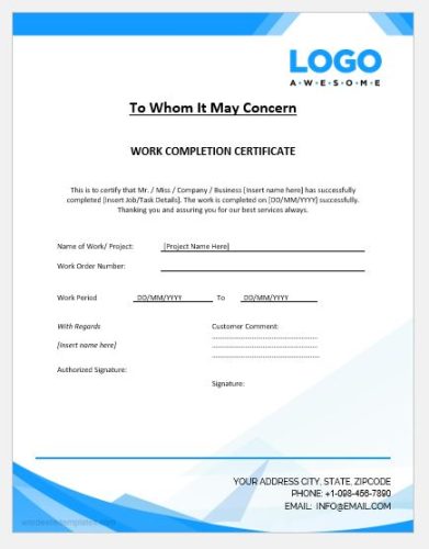 √ Project Completion Certificate From Client