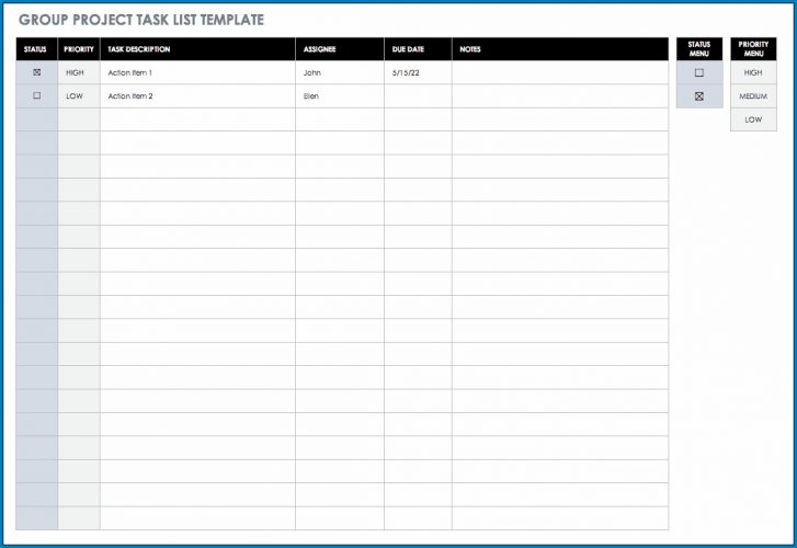 √ Free Printable Project Task List Template