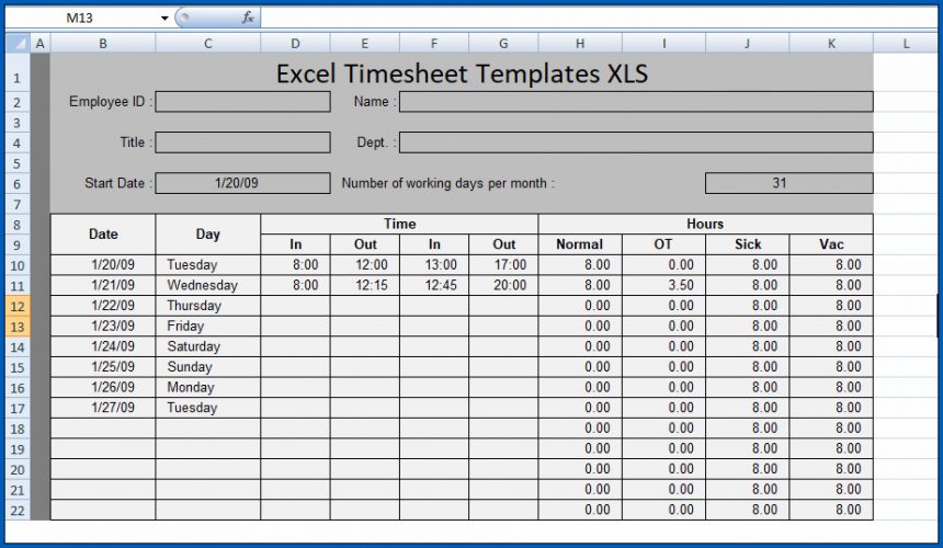  Free Editable Project Timesheet Template Excel Templateral