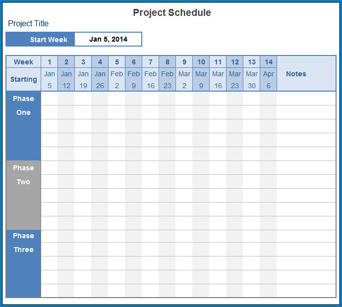 Example of Project Timetable Template