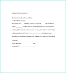Example of Proof of Funds Letter Template