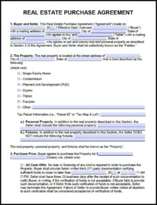 Example of Real Estate Purchase Agreement Template