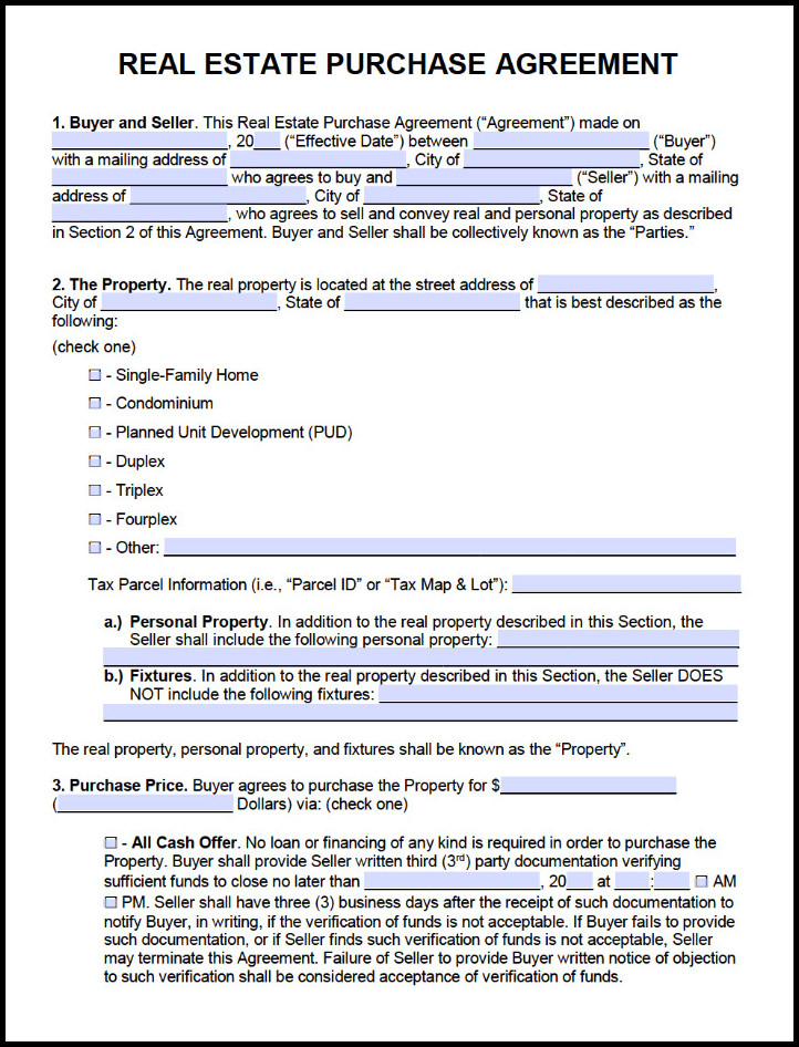 Example of Real Estate Purchase Agreement Template Example of Real Estate Purchase Agreement Template