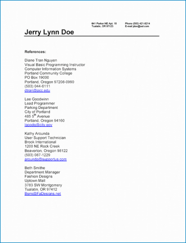 Reference Page For Resume Template - Example Of Reference Page For Resume Template 384x500 