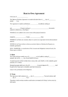 Example of Rent to own Agreement Template