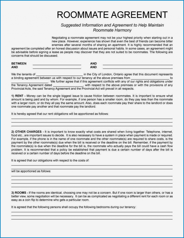 √ Free Printable Roommate Agreement Template