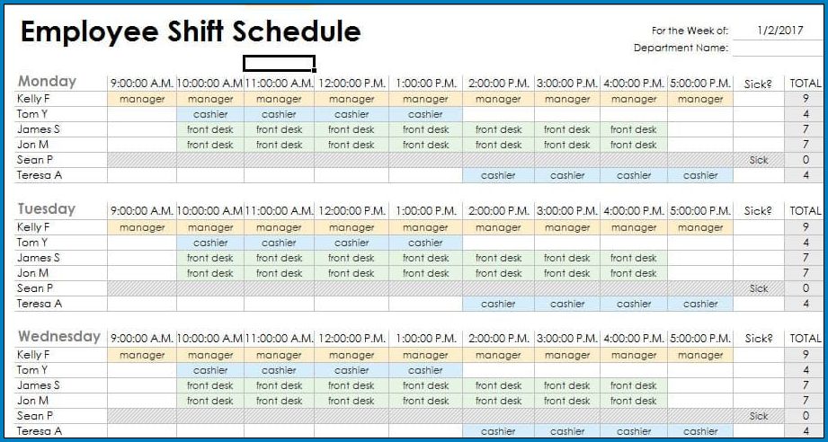 Example of Rotating Shift Schedule Template
