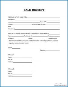 √ Free Printable Sale Receipt For Car