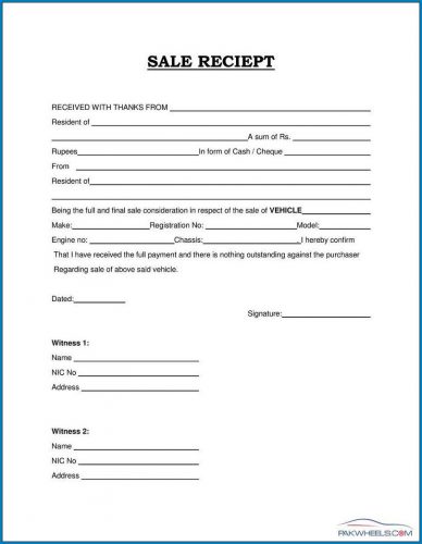 √ Free Printable Sale Receipt For Car