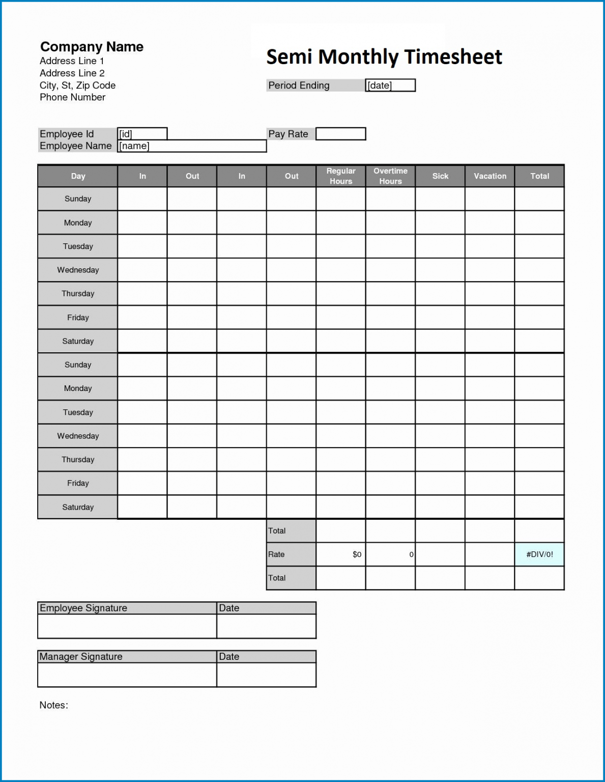 √ Free Printable Semi Monthly Timesheet Template