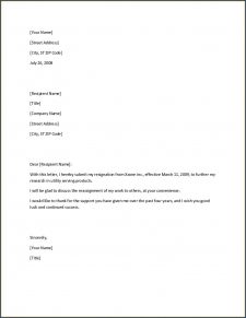 Example of Short Resignation Letter Template