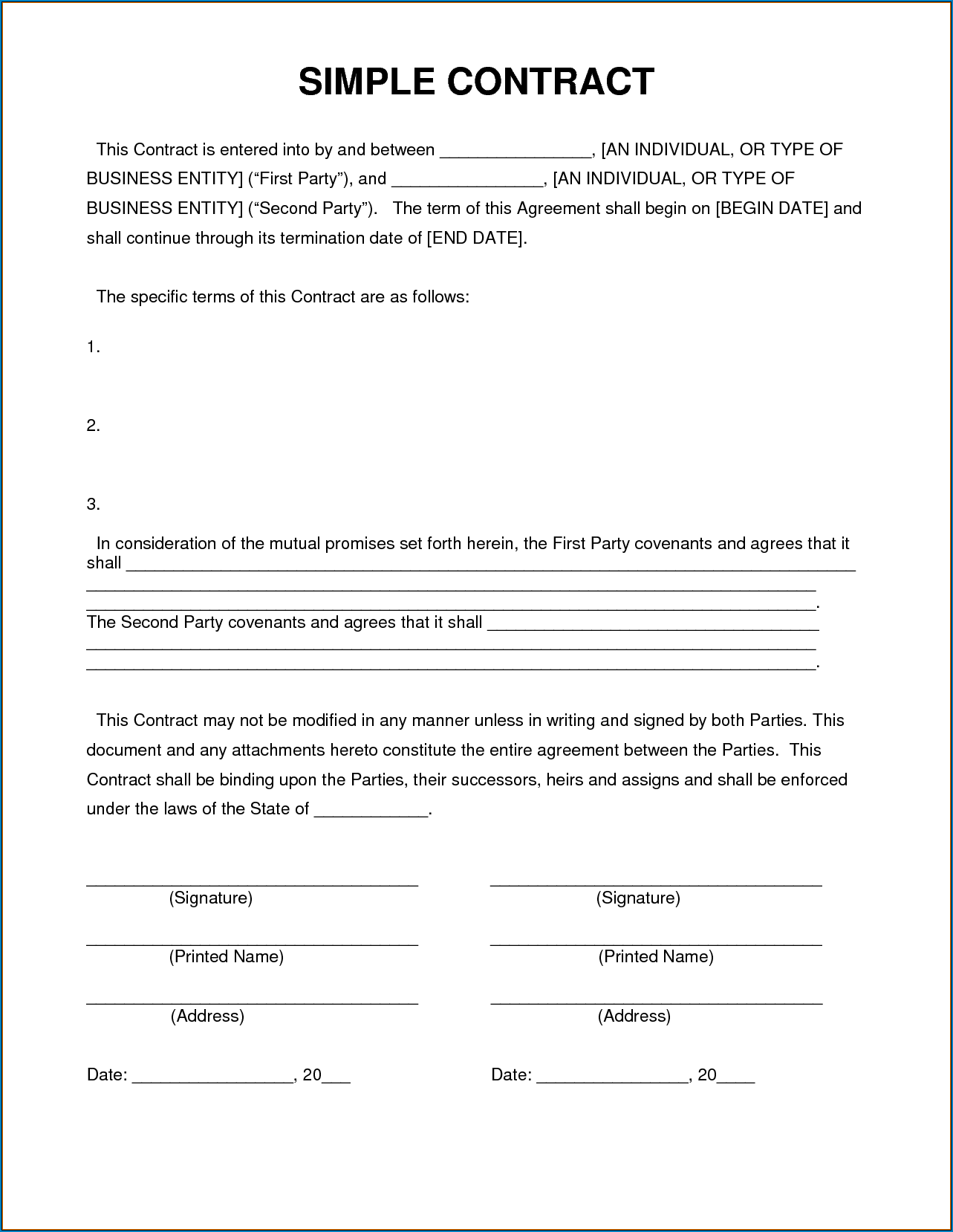 Example of Simple Agreement Template