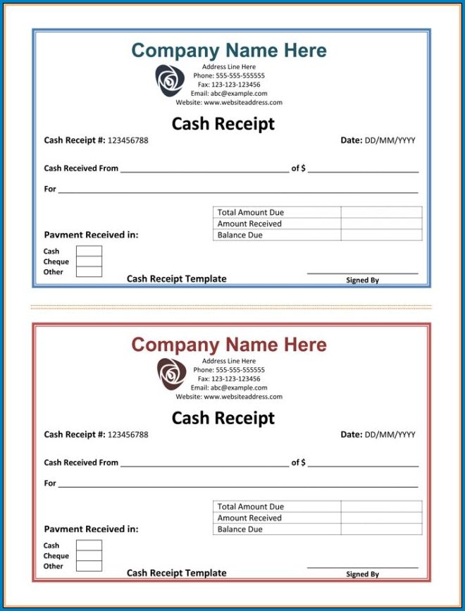 Example of Simple Cash Receipt Template