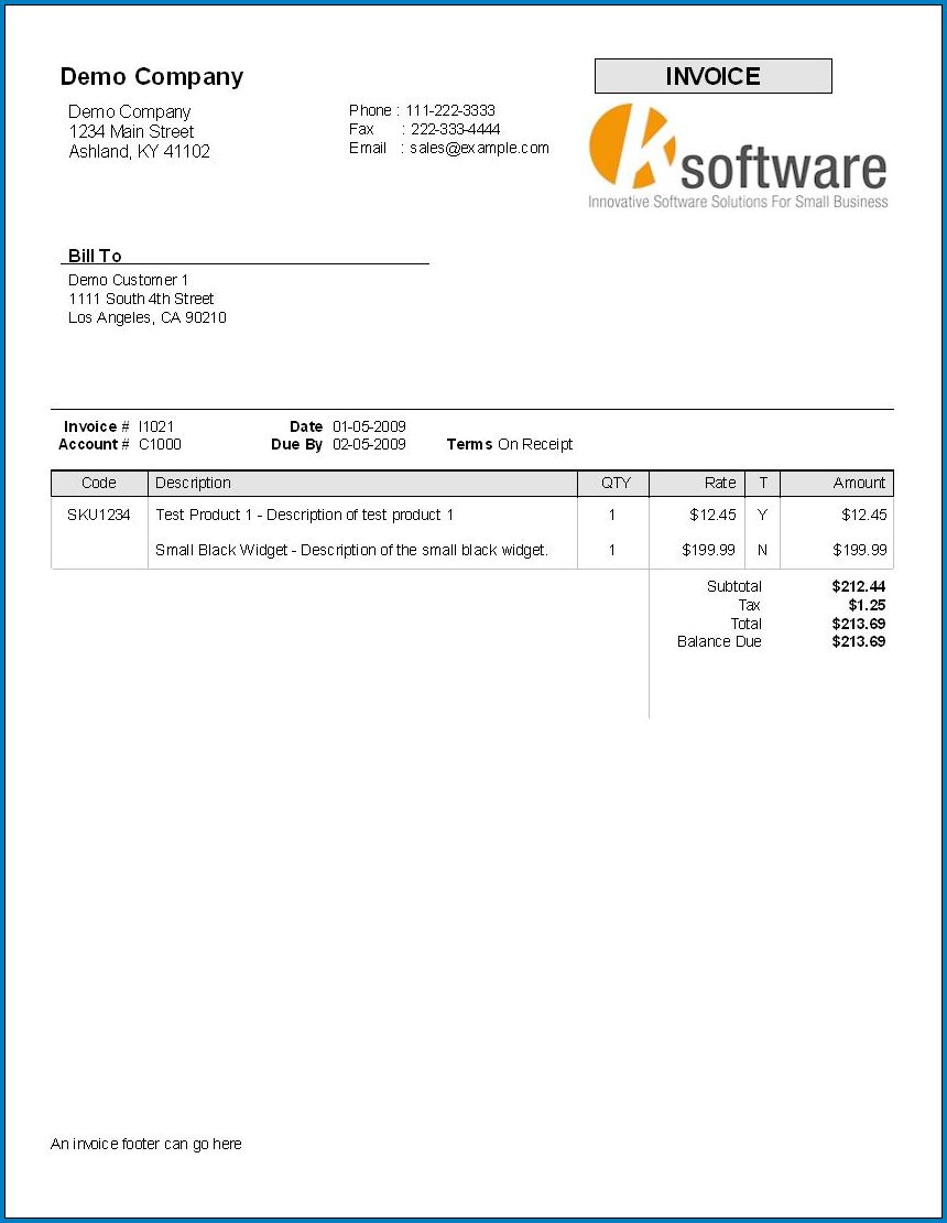 Example of Standard Invoice Template
