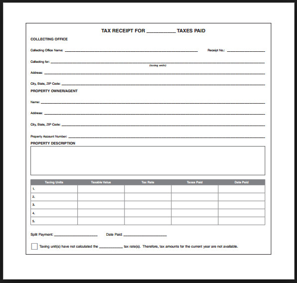 Example of Tax Receipt Template
