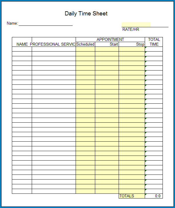 Example of Timesheet Template For Excel