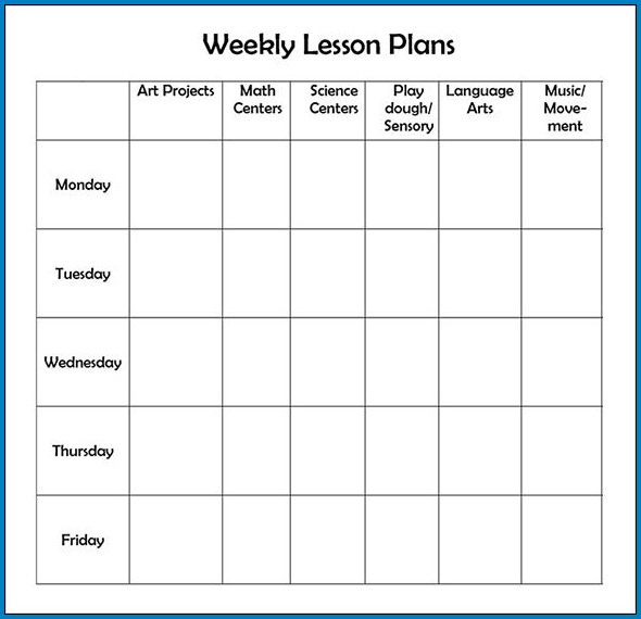 Example of Weekly Lesson Planner Template