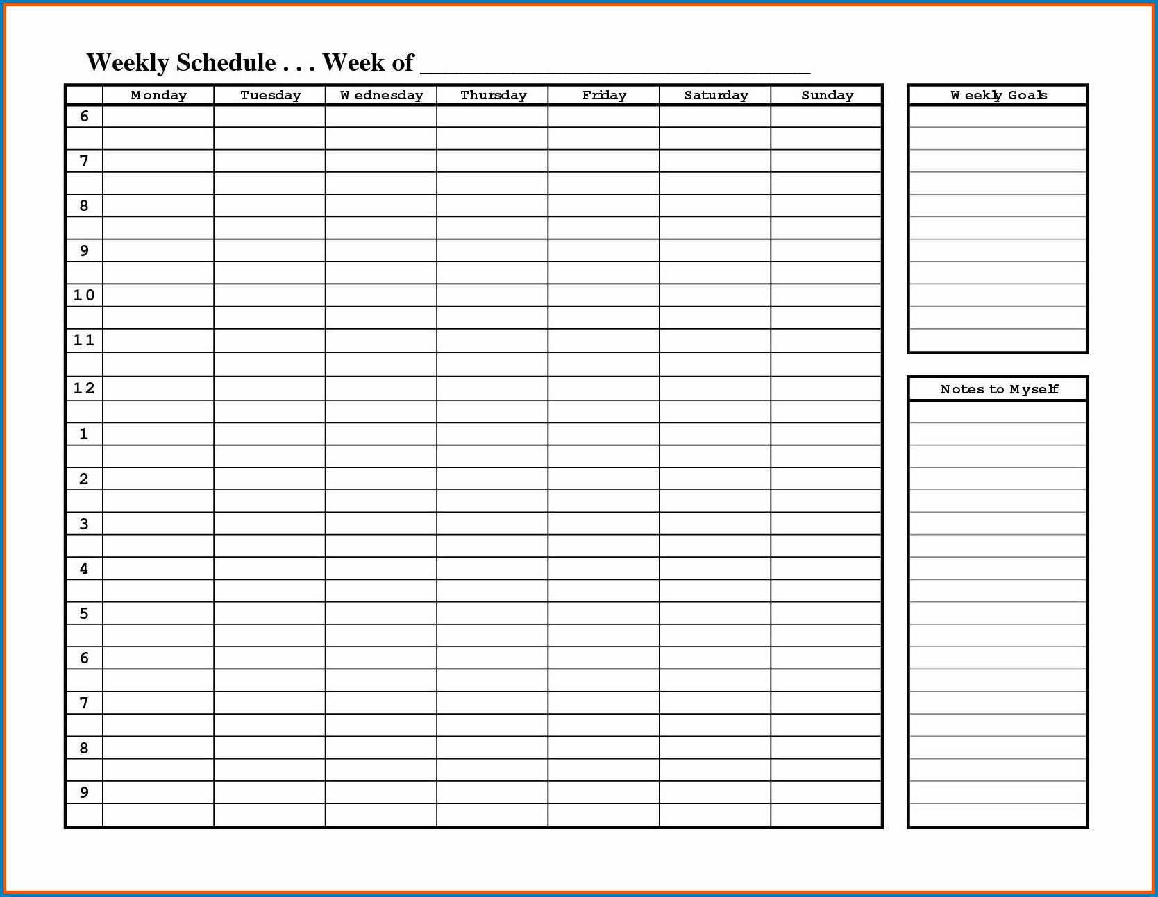 Example of Weekly Schedule Template Word
