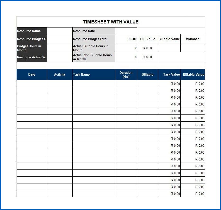 Example of Weekly Timesheet Template Excel