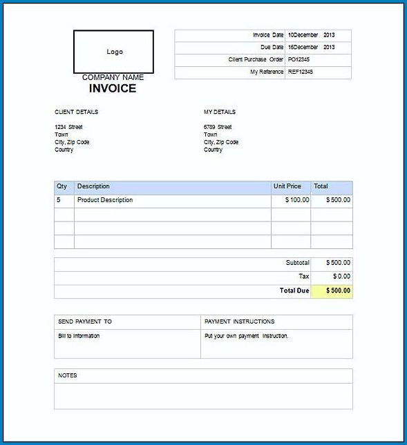 Example of Word Invoice Template