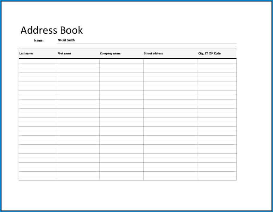Excel Address Book Template Example