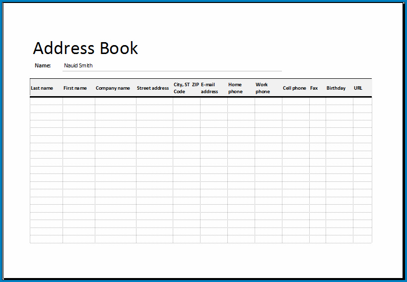 Excel Address Book Template Sample