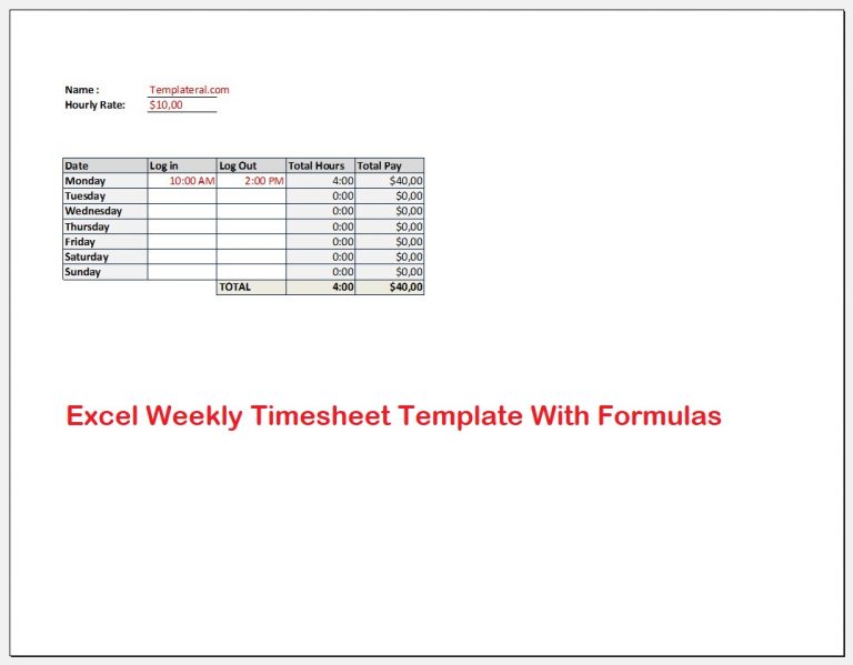 √ Free Excel Weekly Timesheet Template With Formulas