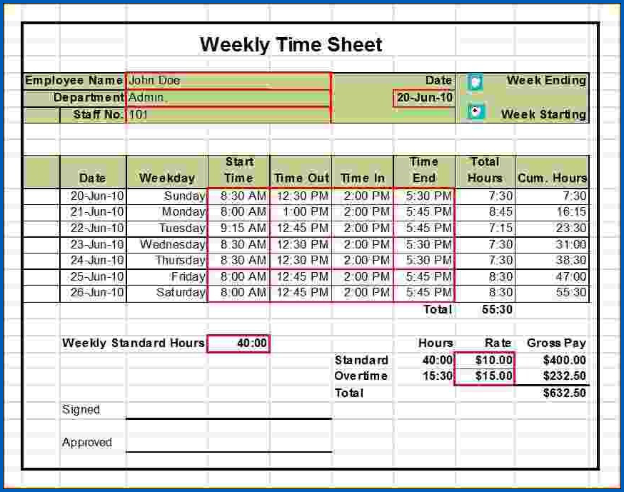 √ Free Excel Weekly Timesheet Template With Formulas