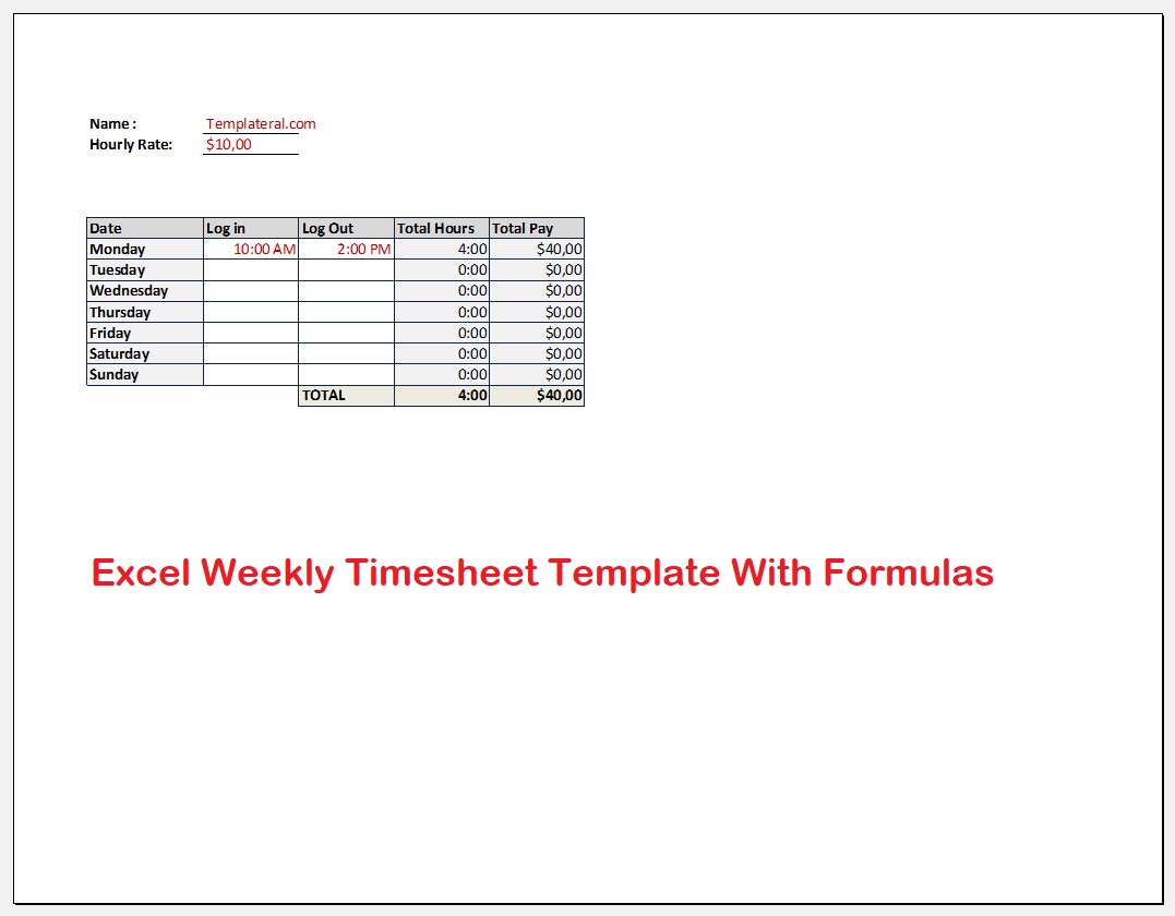 Free Excel Timesheet Template With Formulas Free Download