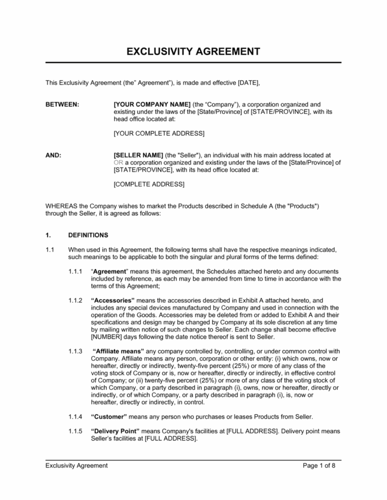 √ Exclusivity Agreement Template (Word)