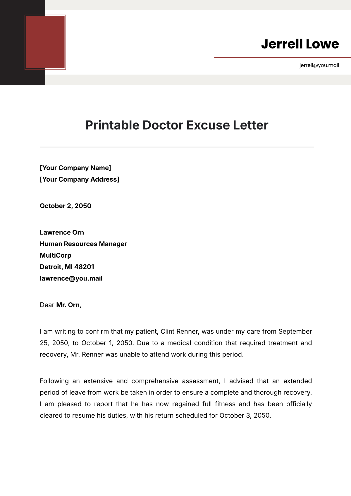 Excuse Letter Template