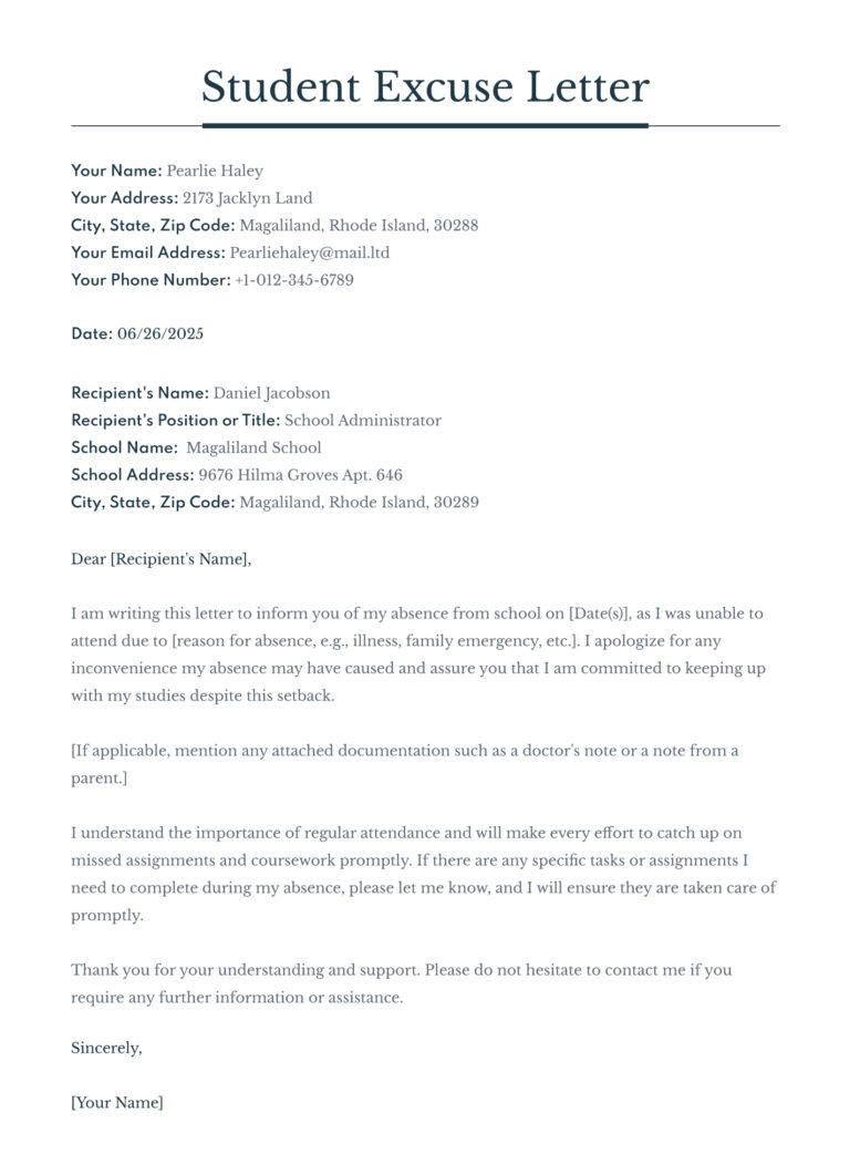 √ Free Editable Excuse Letter Template (Word)