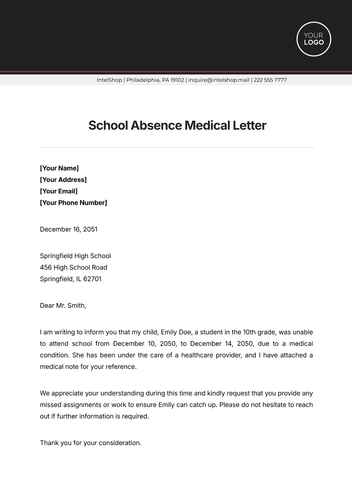 Excuse Letter Template