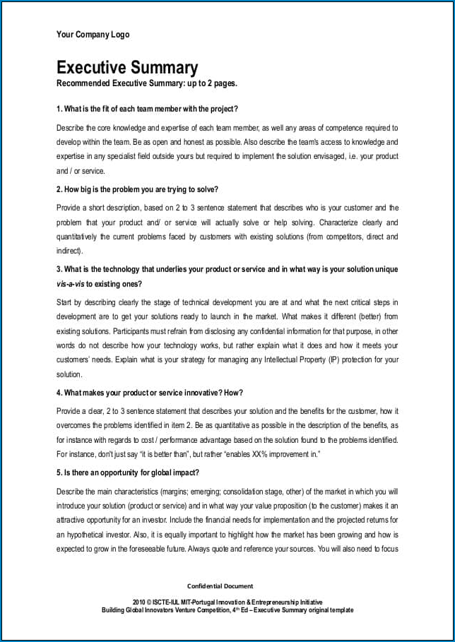 Executive Summary Template Example