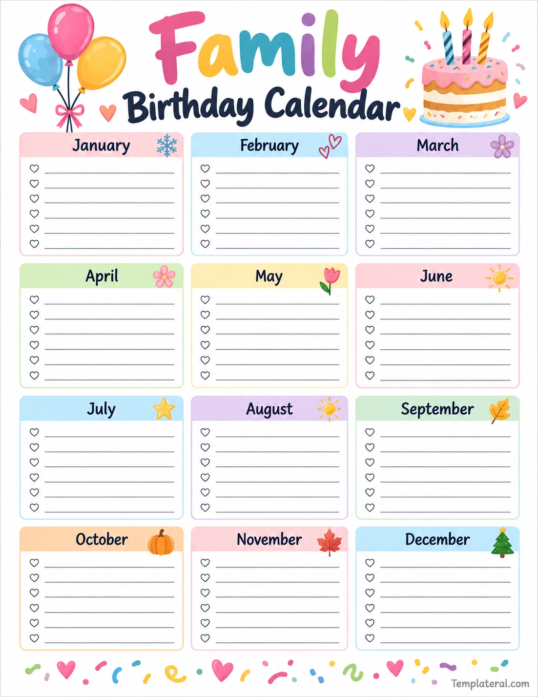 Family Birthday Calendar Template Family Birthday Calendar Template