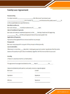 Family Loan Agreement Template Word