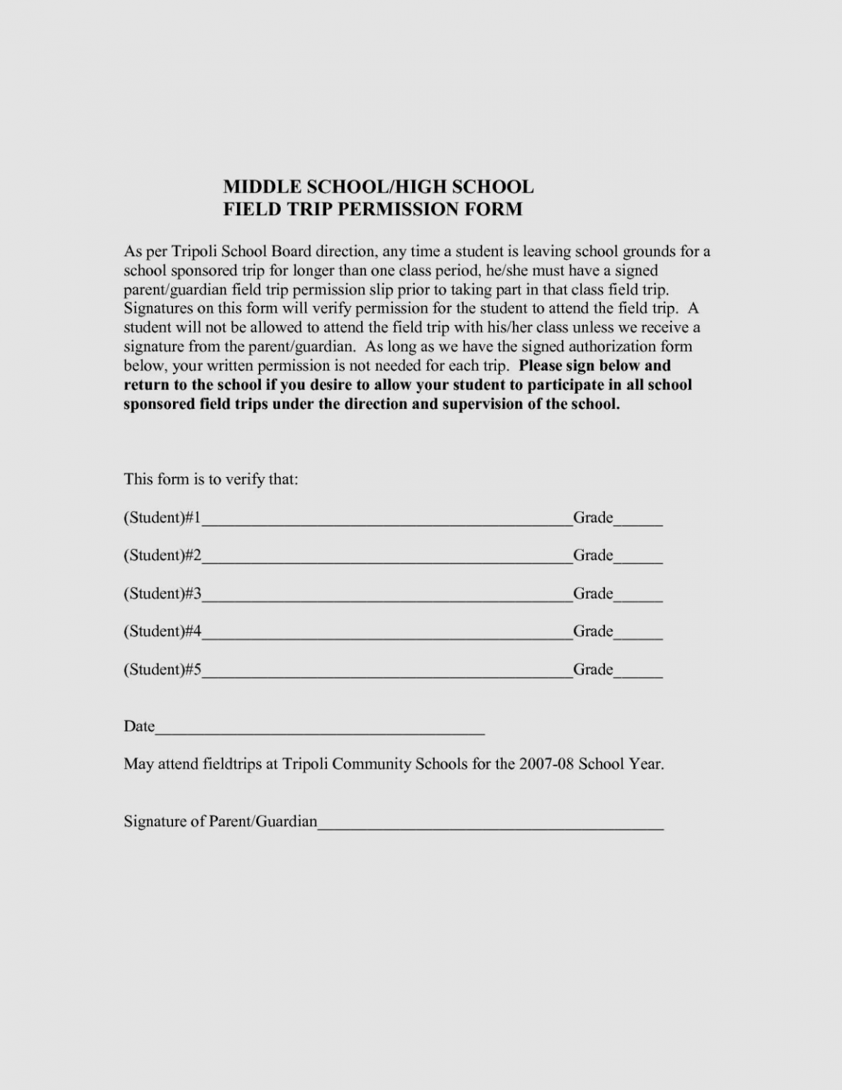 school trip release form