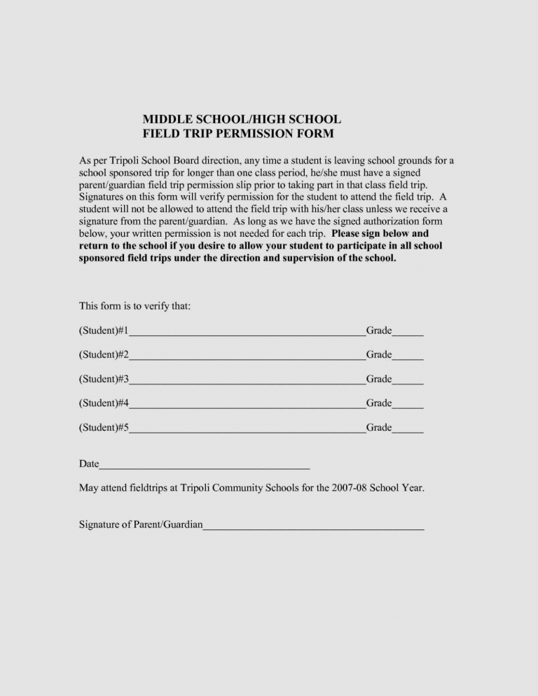 √ Free Printable Field Trip Permission Slip Template