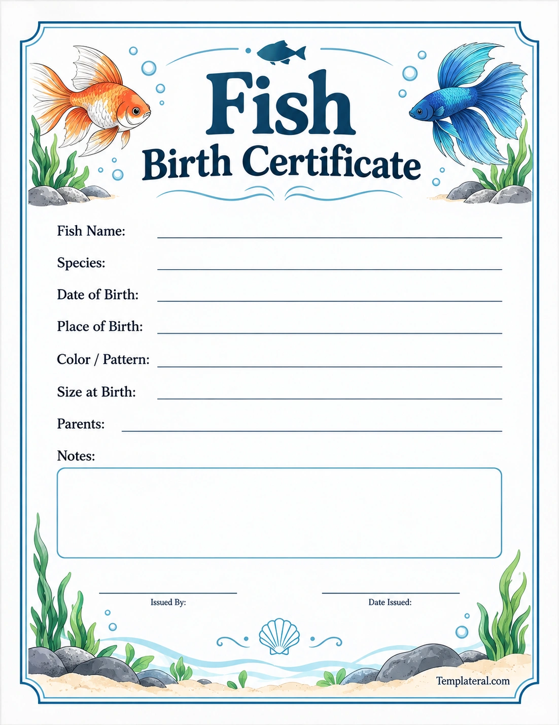 Fish Birth Certificate Template