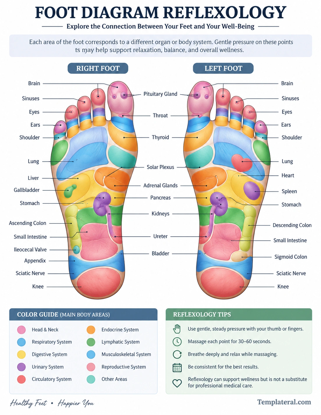 Foot Diagram Reflexology Foot diagram reflexology template showing reflex zones and commonly associated body areas