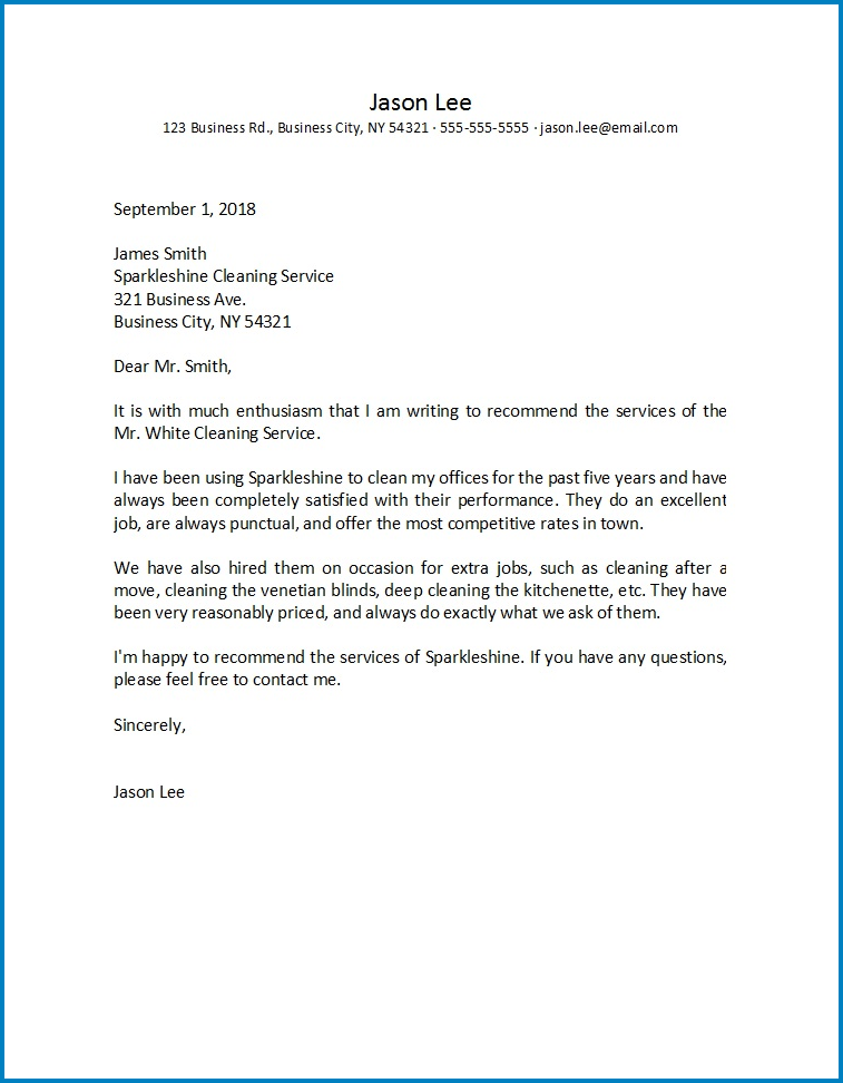 Formal Letter Of Recommendation Template Sample