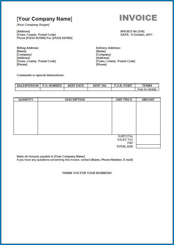 Free Invoice Template Excel Sample