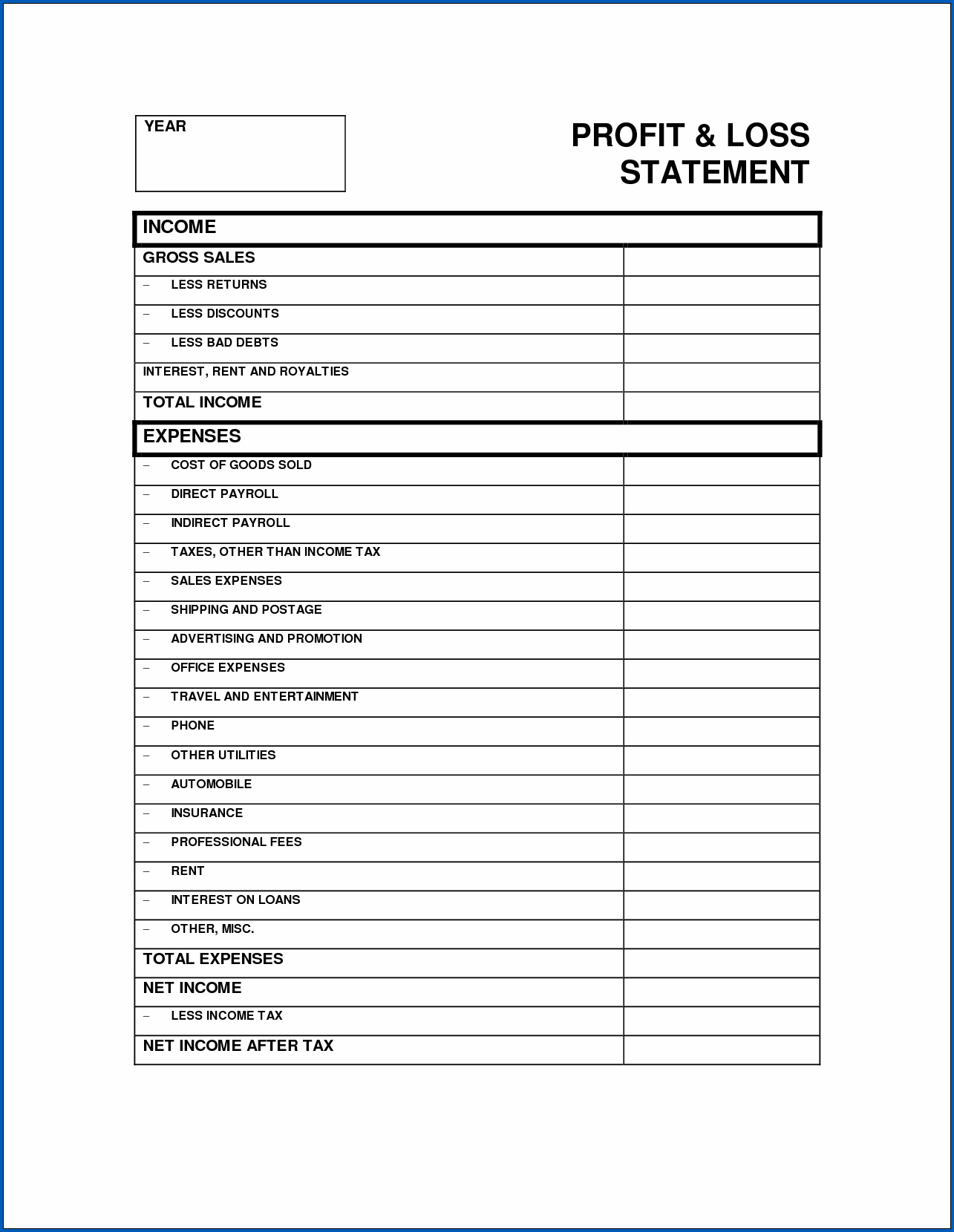 Free Profit And Loss Template For Self Employed Master Template
