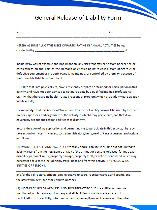 General Release of Liability Form General Release of Liability Form