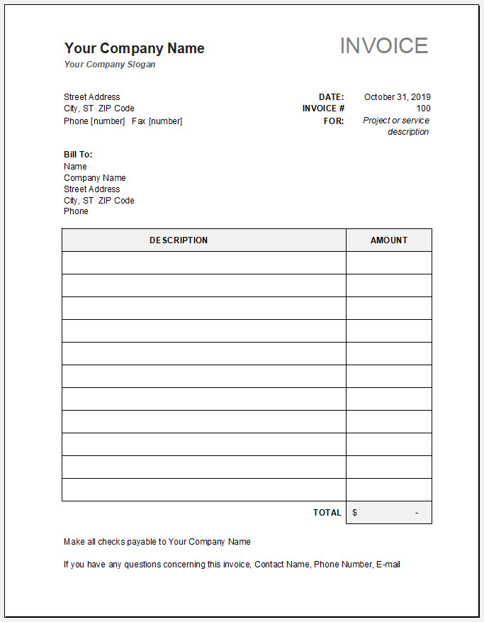 Free Printable Generic Invoice Template