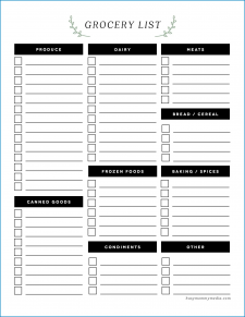 Grocery List Template Sample