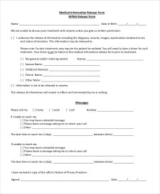 HIPAA Medical Records Release Form Sample