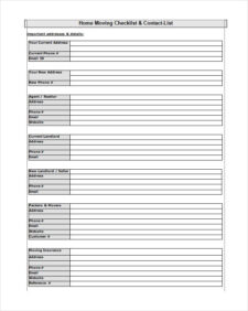 Home Moving Checklist Template Word